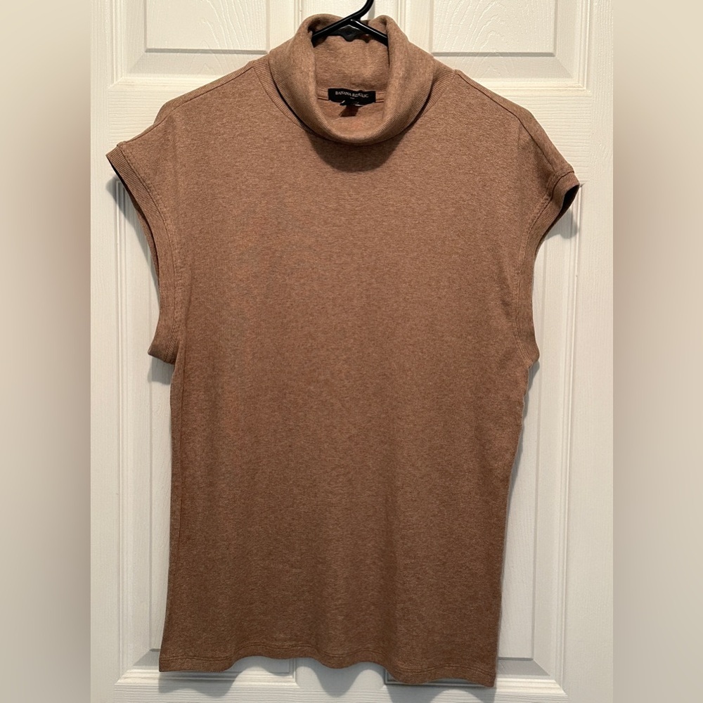 Women’s Banana Republic Ribbed Sleeveless Turtleneck Sweater Top In Tan Size XL